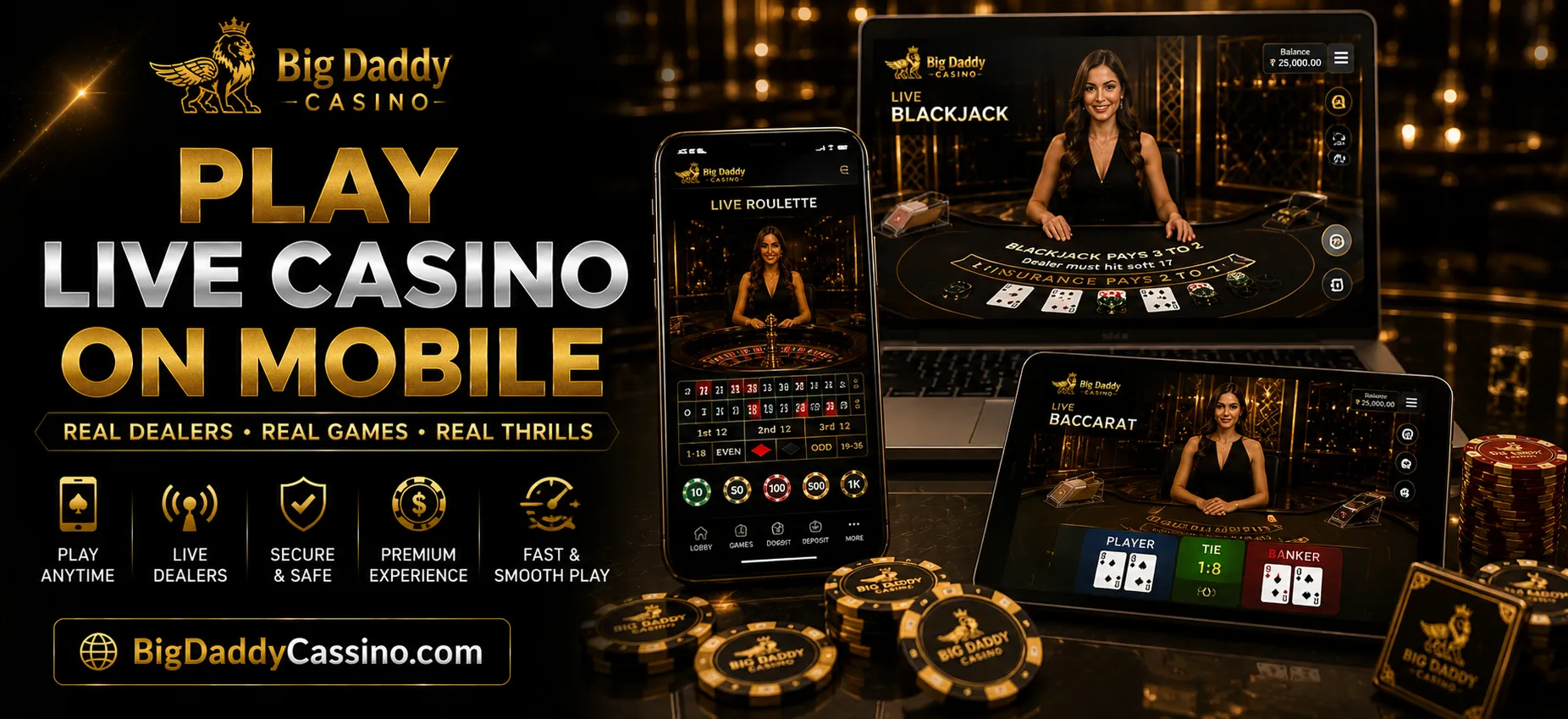 Play Live Casino on mobile at Big Daddy Casino