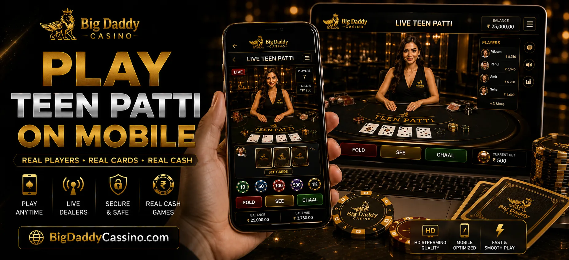 Play Teen Patti on Mobile – Anytime, Anywhere at Big Daddy Casino